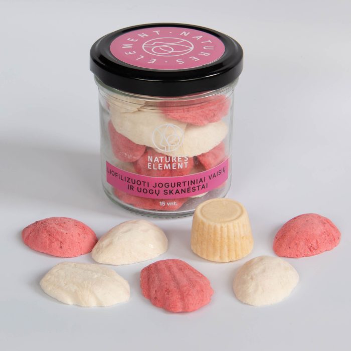 Liofilizuoti jogurtinių vaisių ir uogų skanėstai Liofilizuoti jogurtinių vaisių ir uogų skanėstai